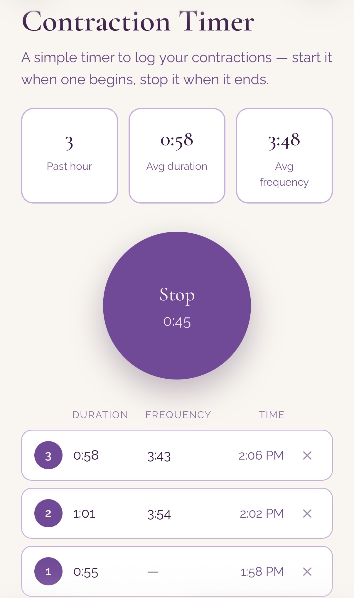 Contraction timer and tools